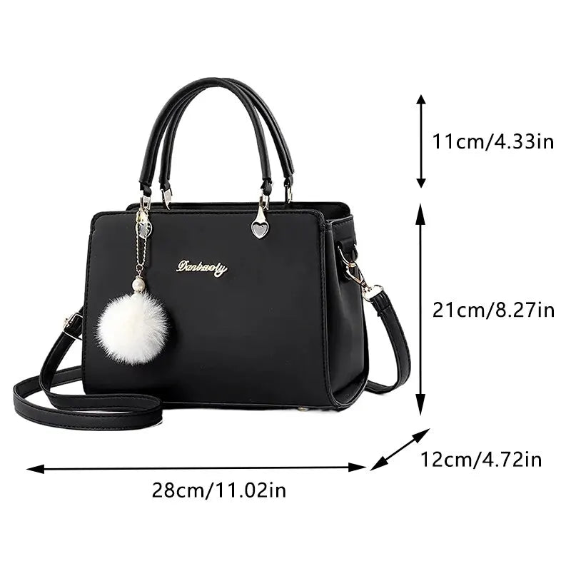 Kolorful Handbag with Plush Ball Keychain
