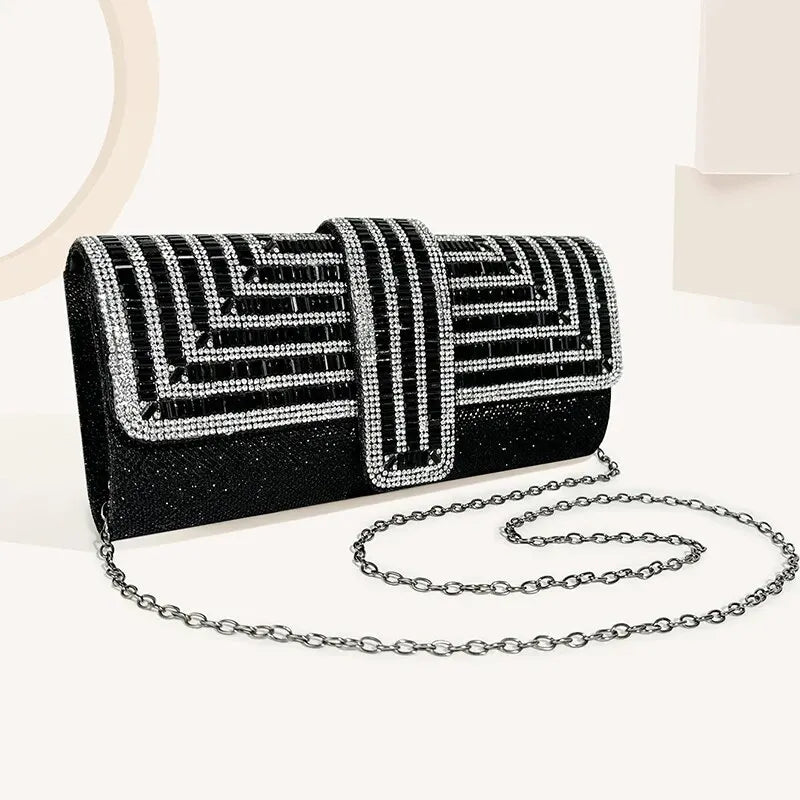 Black Formal Clutch Purse with Rhinestone