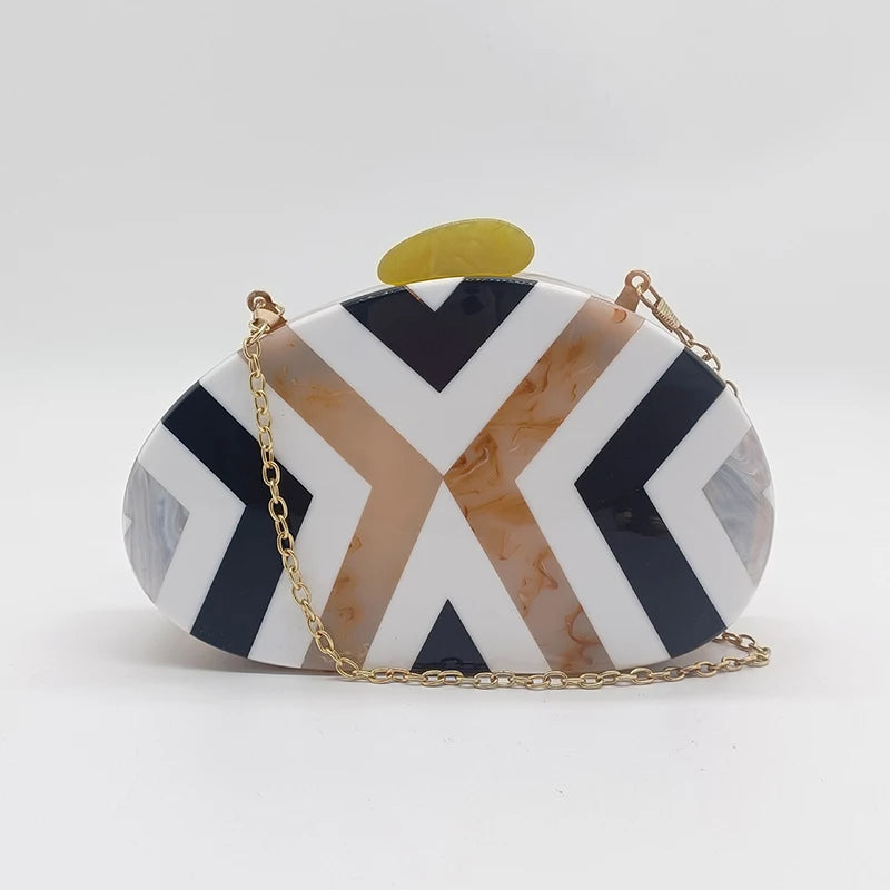 Gold and White and Black and Grey Designer Chain Purse