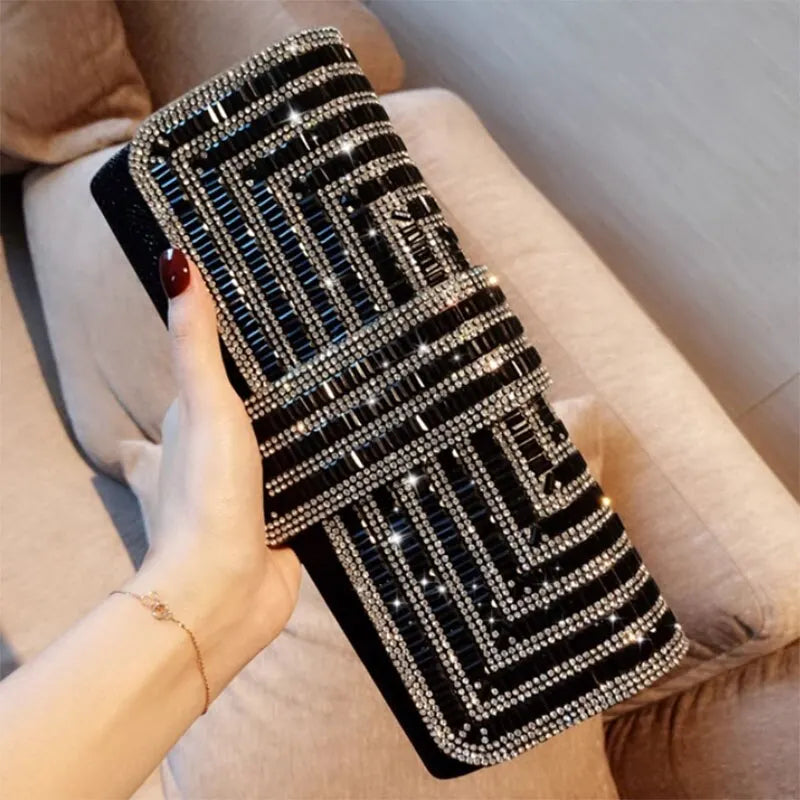 Black Formal Clutch Purse with Rhinestone