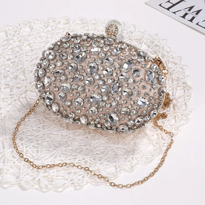 Luxury Crystal Silver Diamond Evening Bag