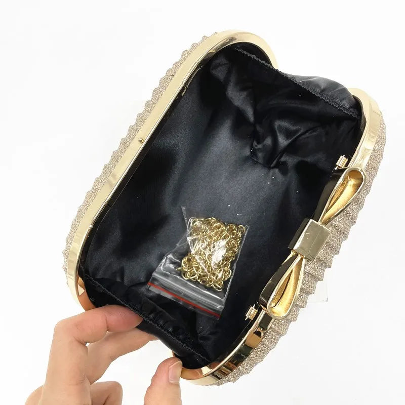 Elegant Shiny Metal Bow Buckle Hand Bagz