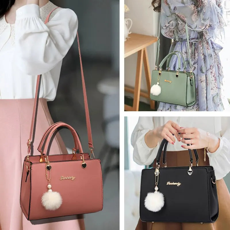 Kolorful Handbag with Plush Ball Keychain