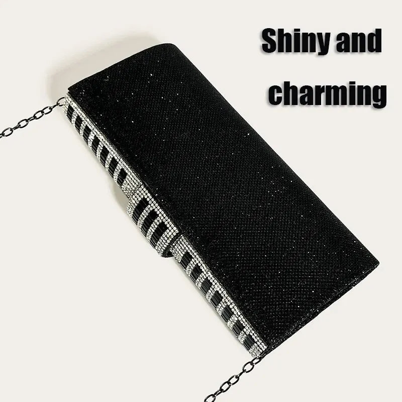 Black Formal Clutch Purse with Rhinestone