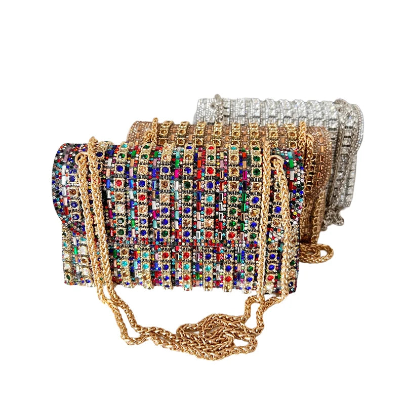Multi-Kolor Rhinestone Clutch Party Purse