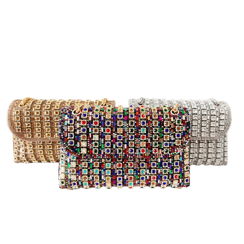 Multi-Kolor Rhinestone Clutch Party Purse