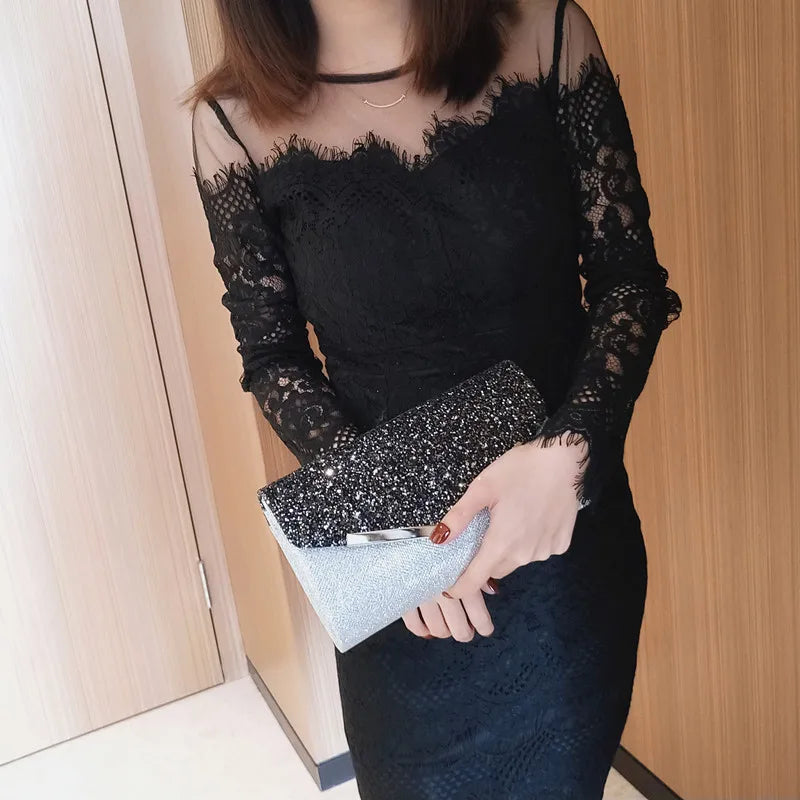 Glittery Black and White Formal Clutch Purse