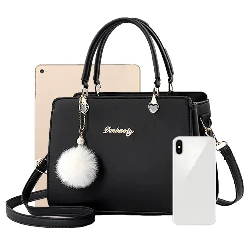 Kolorful Handbag with Plush Ball Keychain