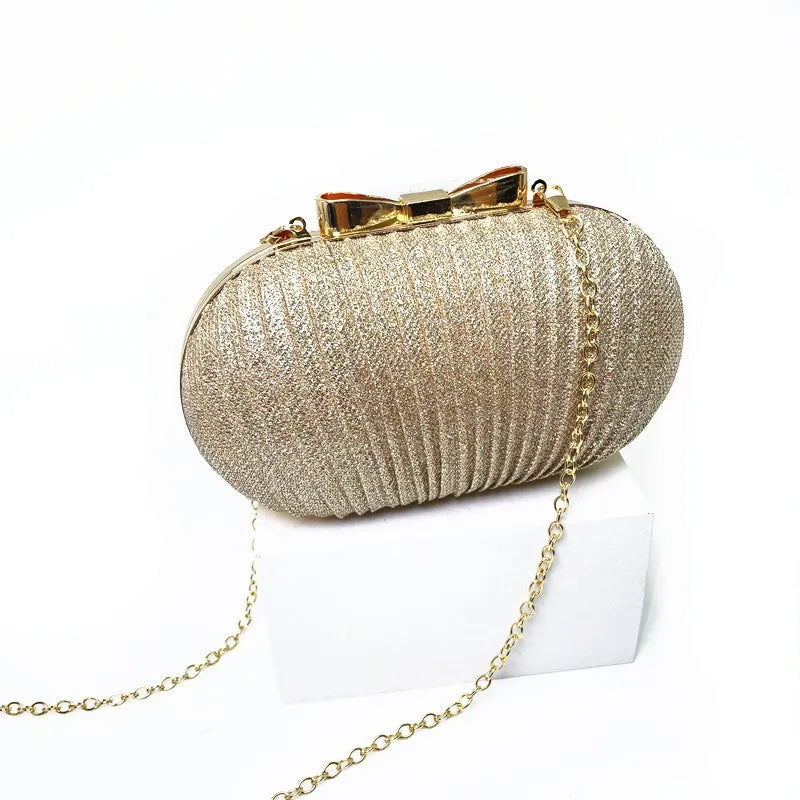 Elegant Shiny Metal Bow Buckle Hand Bagz
