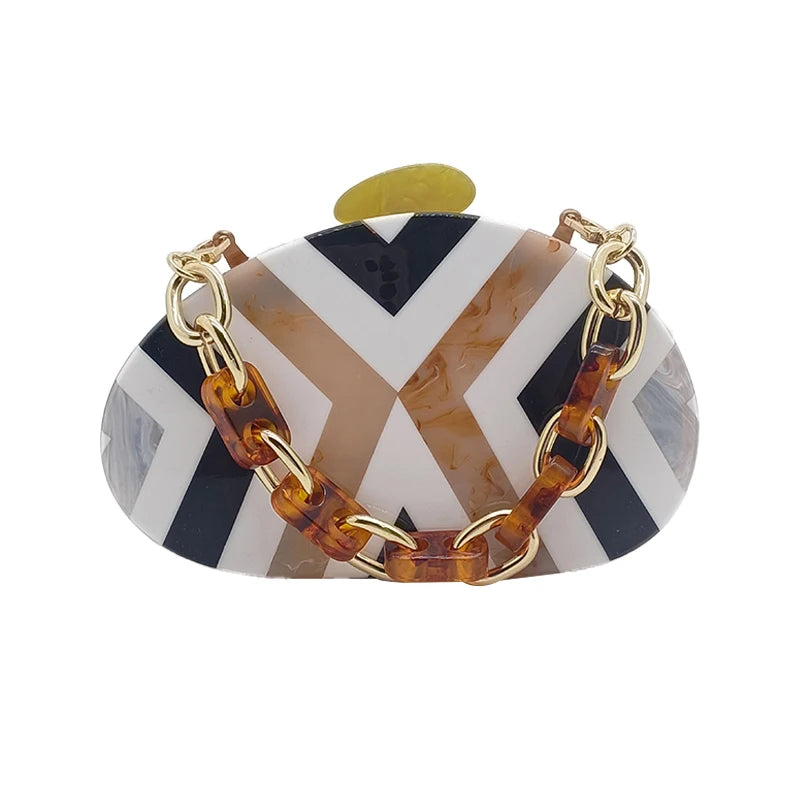 Gold and White and Black and Grey Designer Chain Purse