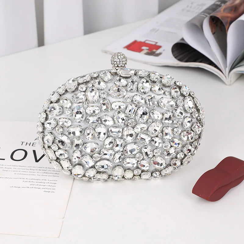 Luxury Crystal Silver Diamond Evening Bag