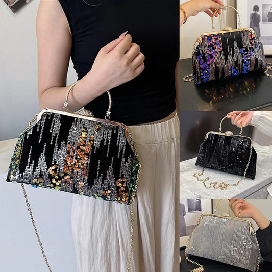Midnight Blue Sequined Glitter Clutch Elegant  Party Purse
