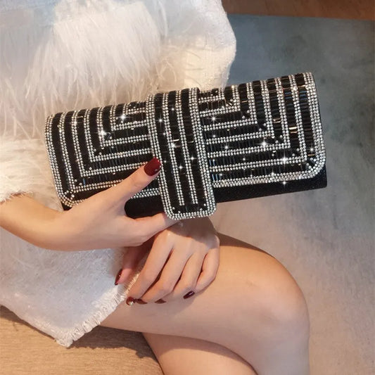 Black Formal Clutch Purse with Rhinestone