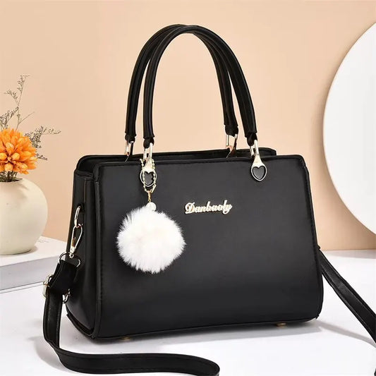 Kolorful Handbag with Plush Ball Keychain