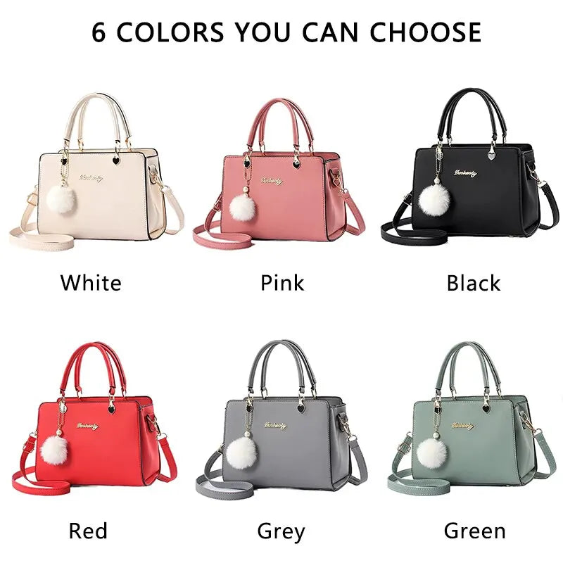 Kolorful Handbag with Plush Ball Keychain