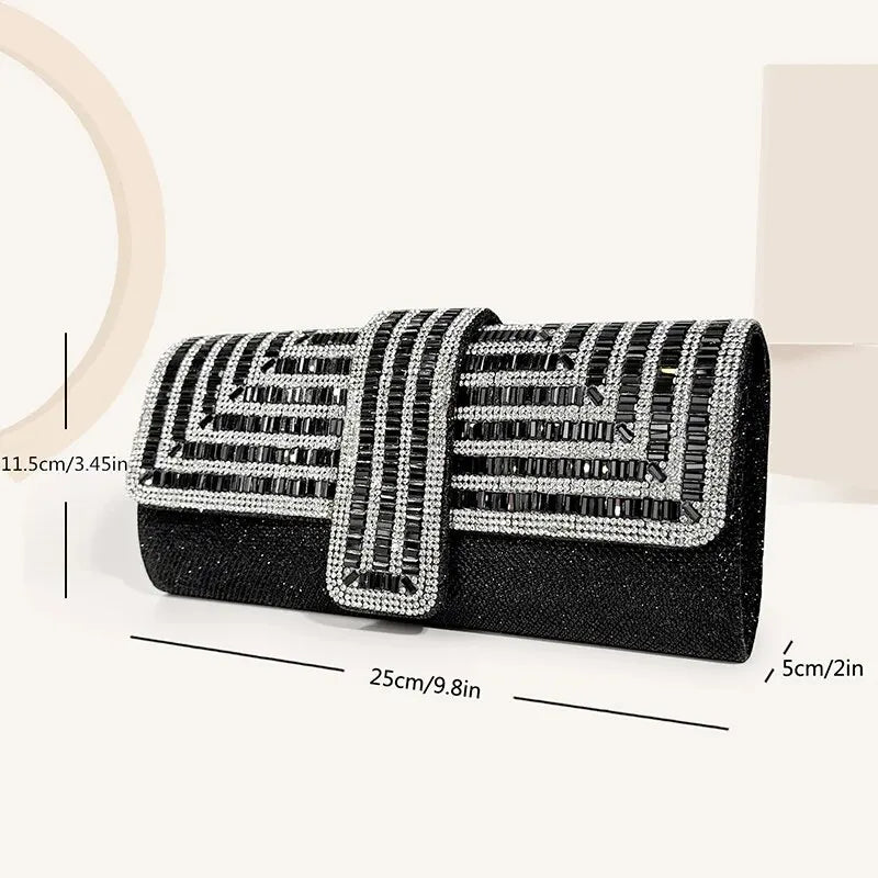 Black Formal Clutch Purse with Rhinestone